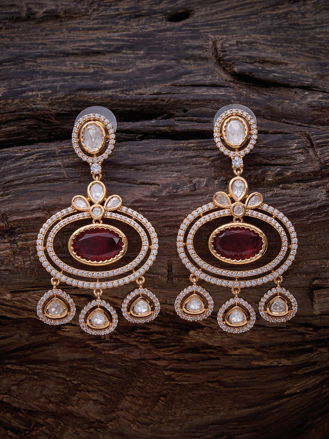 

Kushal's Fashion Jewellery Gold-Plated Oval Shaped Drop Earrings, Red