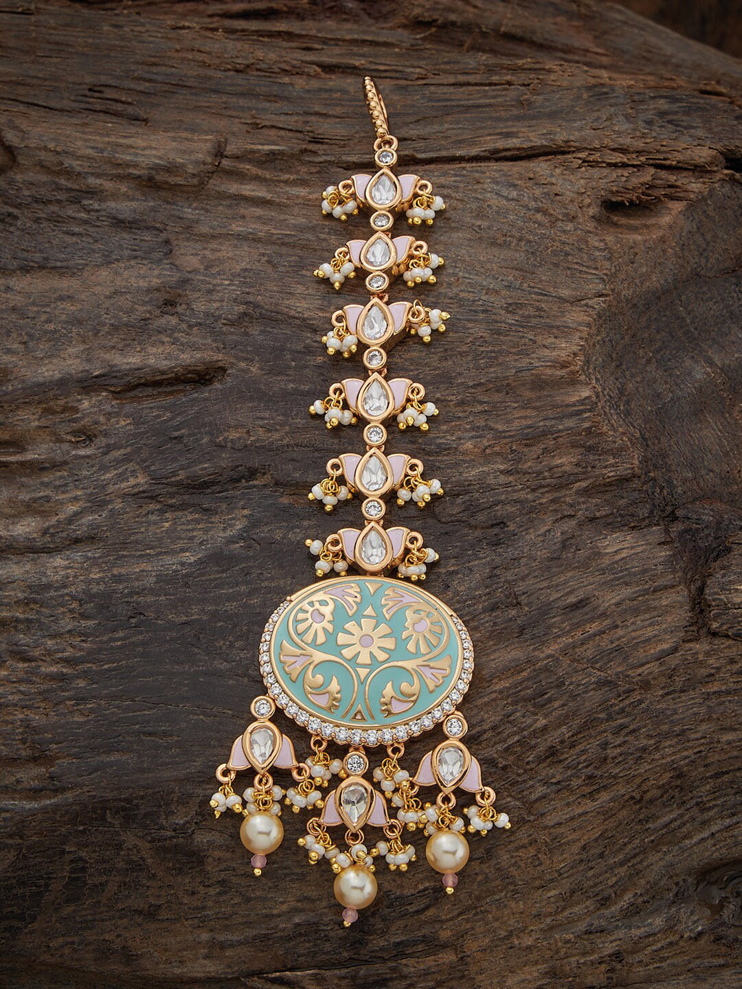 

Kushal's Fashion Jewellery Kundan Studded & Beaded Maang Tikka, Turquoise blue