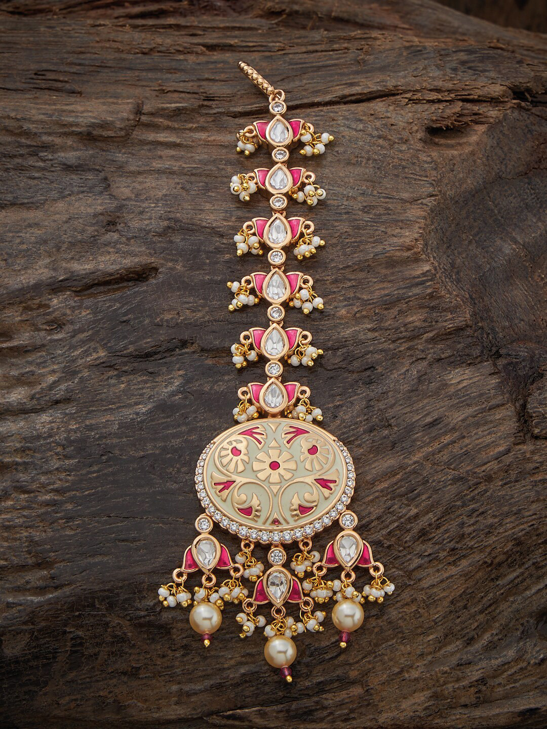 

Kushal's Fashion Jewellery Kundan Studded & Beaded Maang Tikka, White