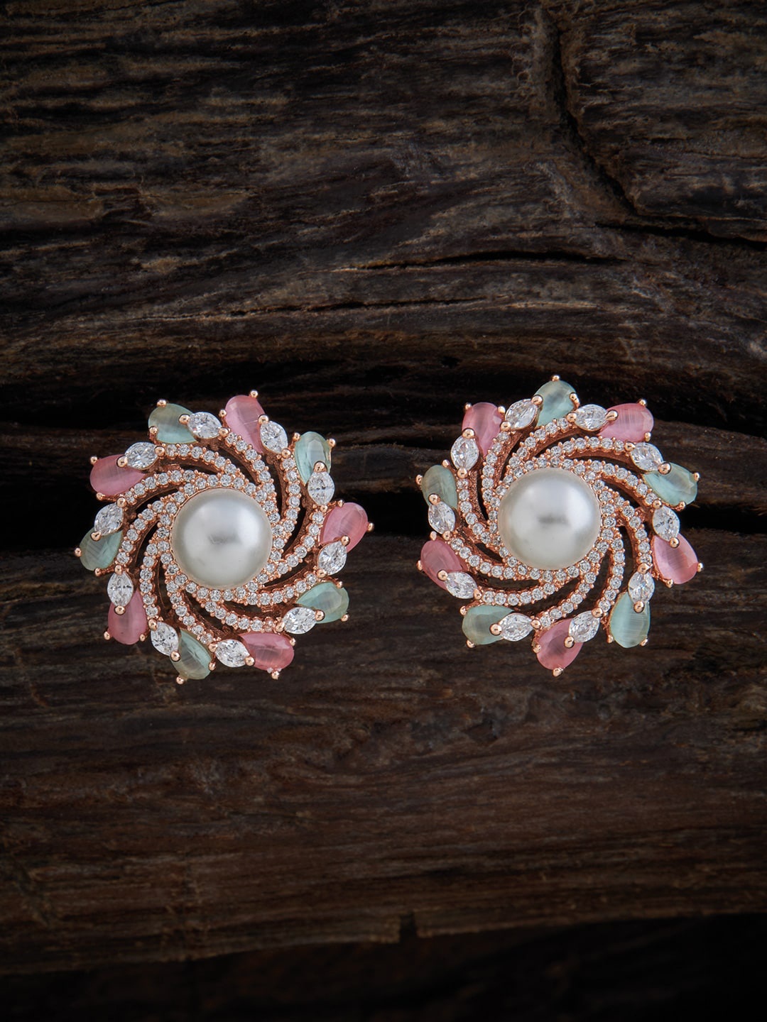 

Kushal's Fashion Jewellery Rose-Gold Plated Contemporary Studs Earrings, Pink