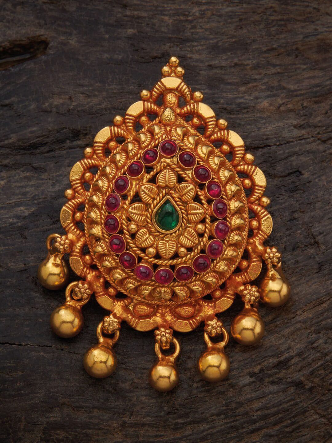 

Kushal's Fashion Jewellery Gold-Plated 92.5 Pure Silver Stone Studded & Beaded Pendant, Red