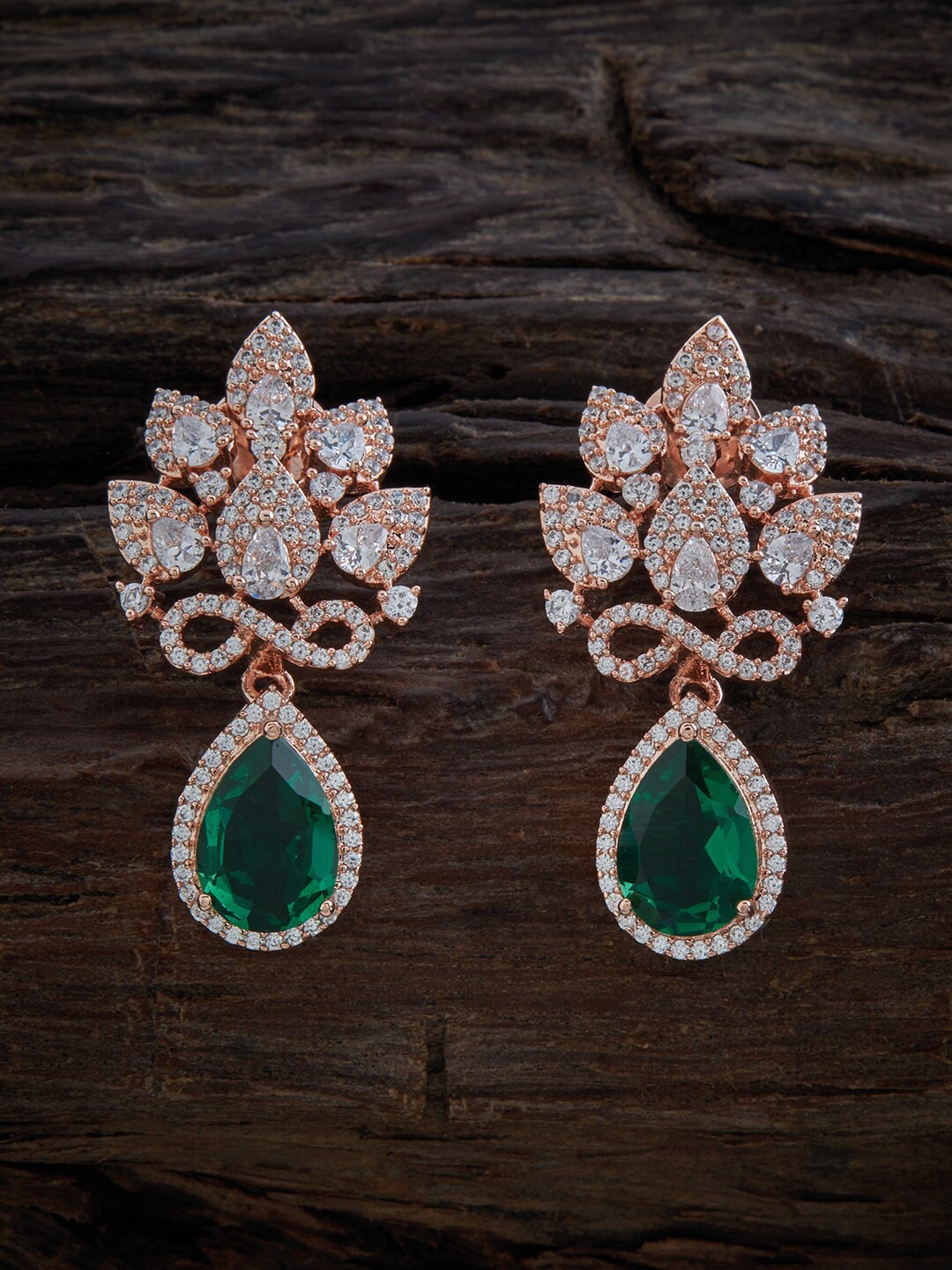 

Kushal's Fashion Jewellery Rose-Gold Plated Contemporary Drop Earrings, Green