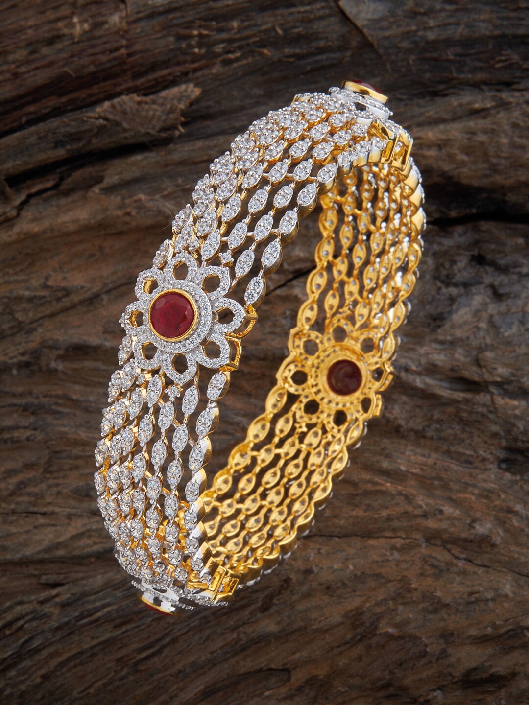 

Kushal's Fashion Jewellery Gold-Plated & CZ-Studded Bangle, Red