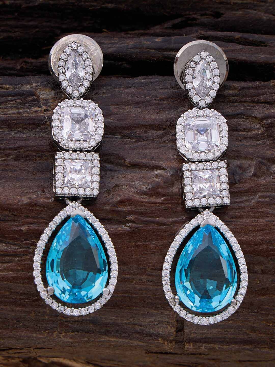 

Kushal's Fashion Jewellery Rhodium-Plated Contemporary Drop Earrings, Turquoise blue