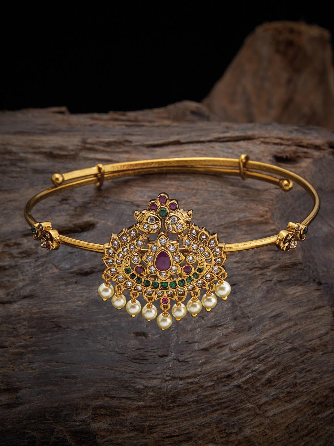 

Kushal's Fashion Jewellery Gold-Plated Stone-Studded & Beaded Armlet Bracelet, Pink