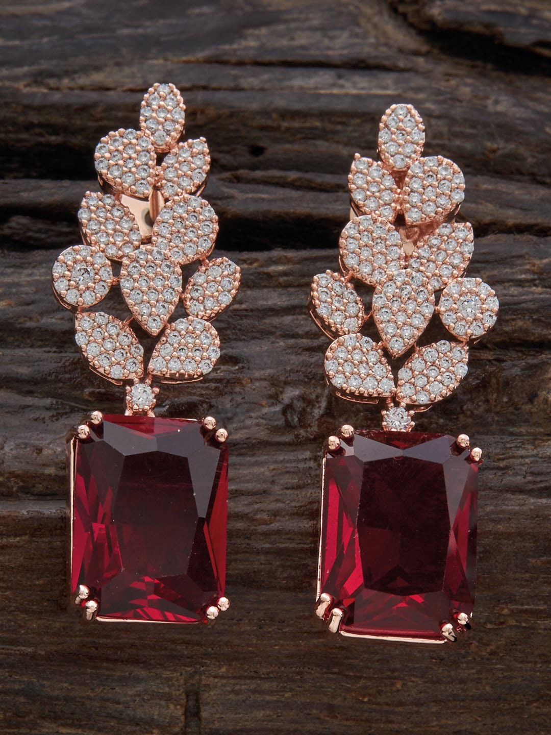 

Kushal's Fashion Jewellery Rose Gold-Plated Drop Earrings, Red