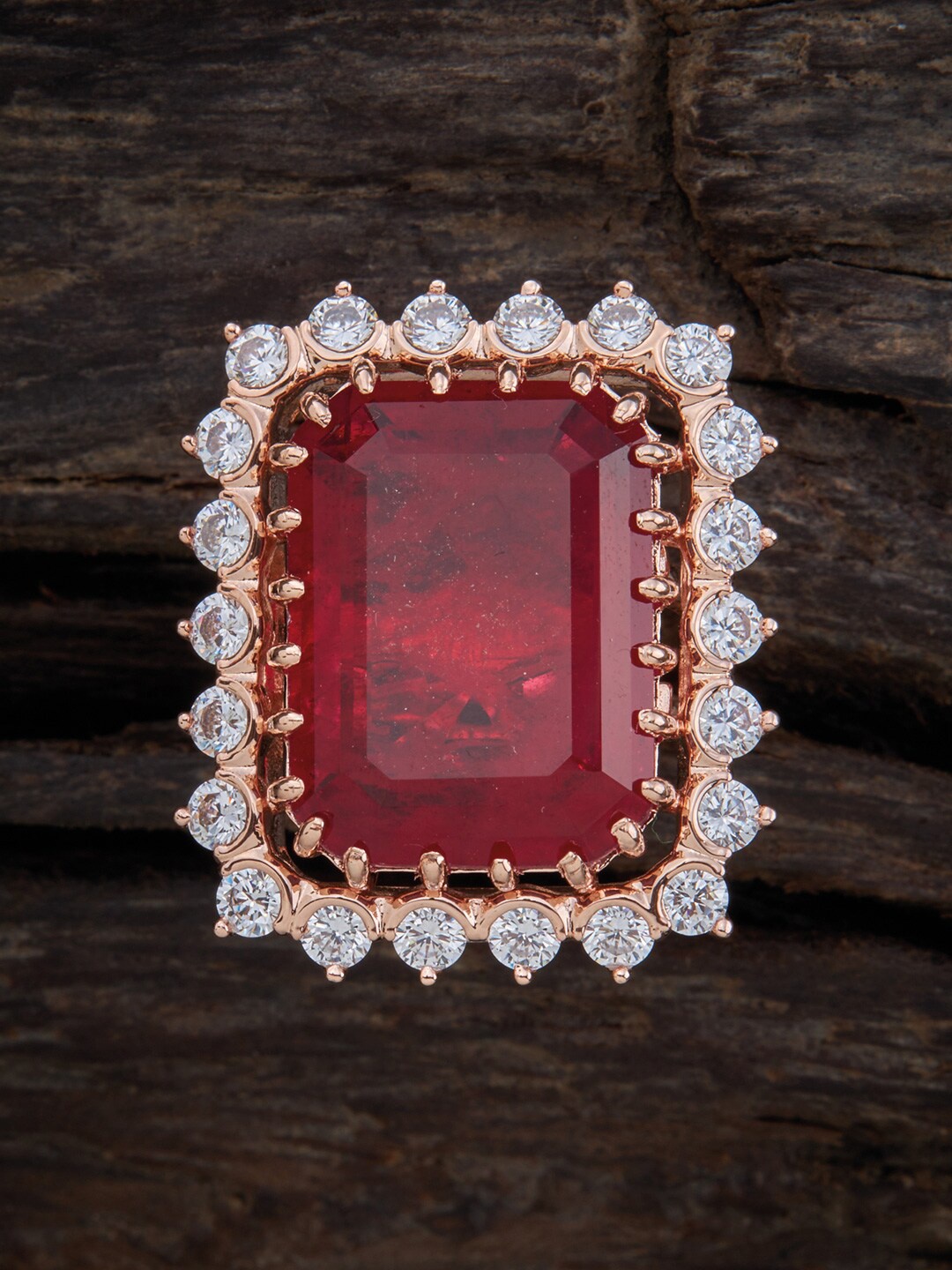 

Kushal's Fashion Jewellery Rose Gold-Plated CZ Studded Adjustable Finger Ring