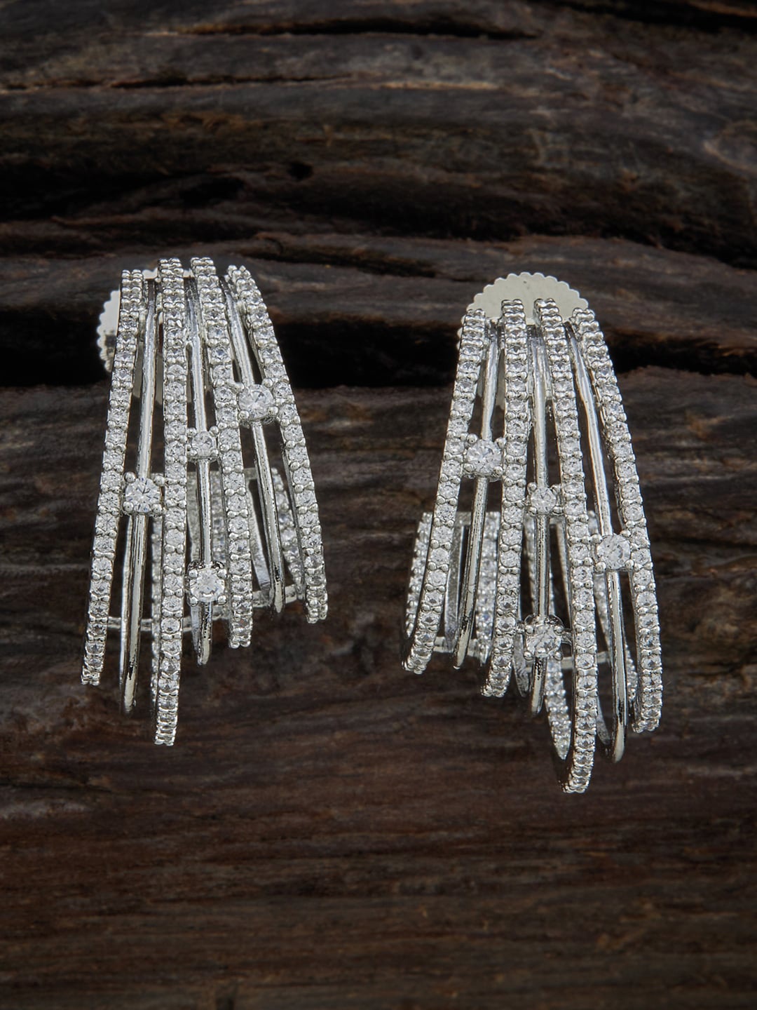 

Kushal's Fashion Jewellery Rhodium-Plated Contemporary Half Hoop Earrings, White