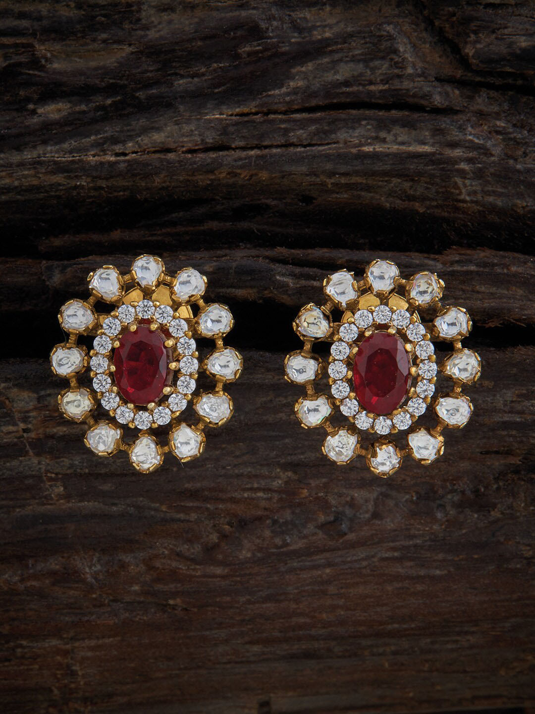 

Kushal's Fashion Jewellery Gold Plated Cubic Zirconia Floral Studs Earrings, Red