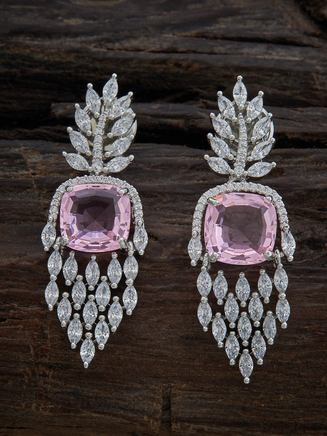 

Kushal's Fashion Jewellery Rhodium-Plated Cubic Zirconia Contemporary Drop Earrings, Pink