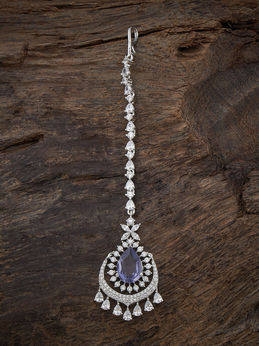 

Kushal's Fashion Jewellery Rhodium-Plated CZ Studded Maang Tikka, White