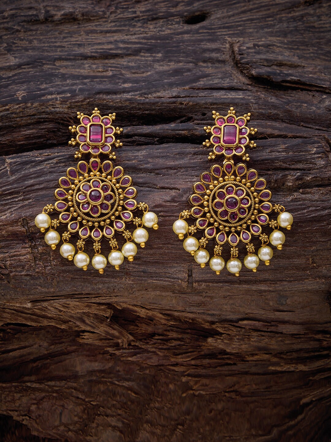 

Kushal's Fashion Jewellery Gold-Plated Contemporary Drop Earrings, Red