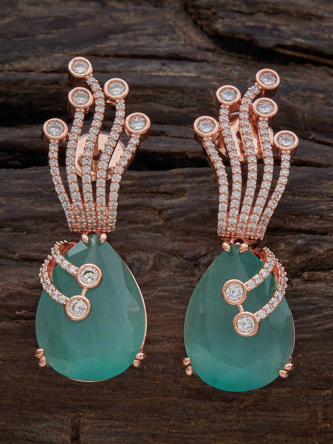 

Kushal's Fashion Jewellery Rose Gold-Plated Contemporary Drop Earrings, Sea green