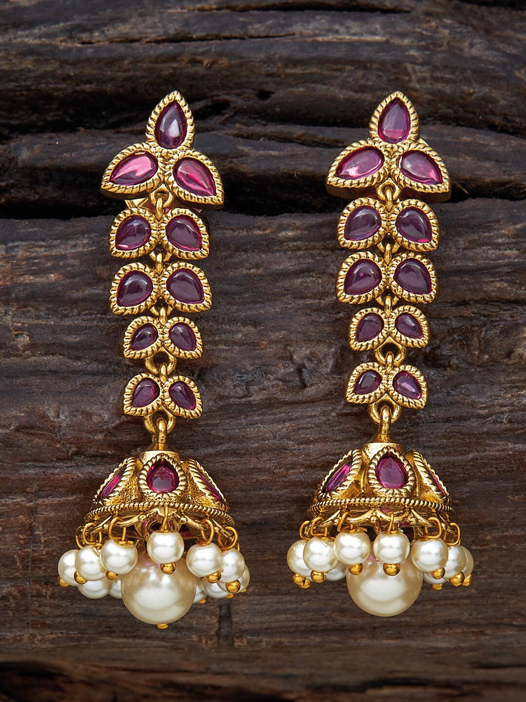 

Kushal's Fashion Jewellery Gold-Plated Artificial Stones Contemporary Drop Earrings, Red
