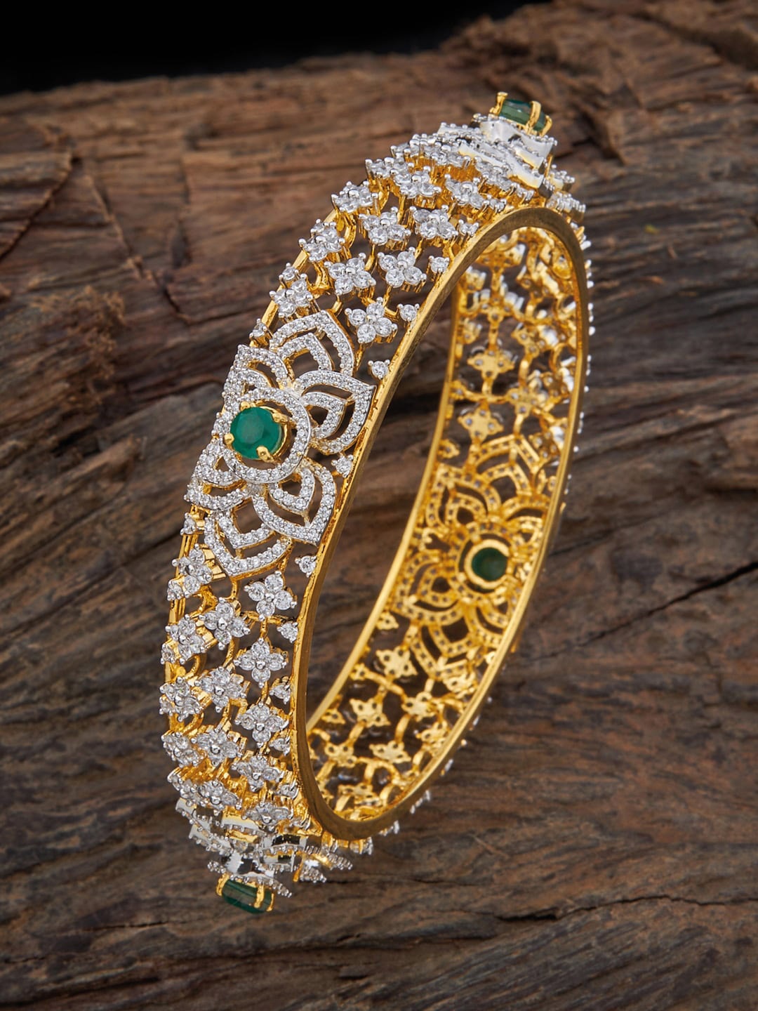 

Kushal's Fashion Jewellery Gold-Plated & CZ-Studded Bangle, Green
