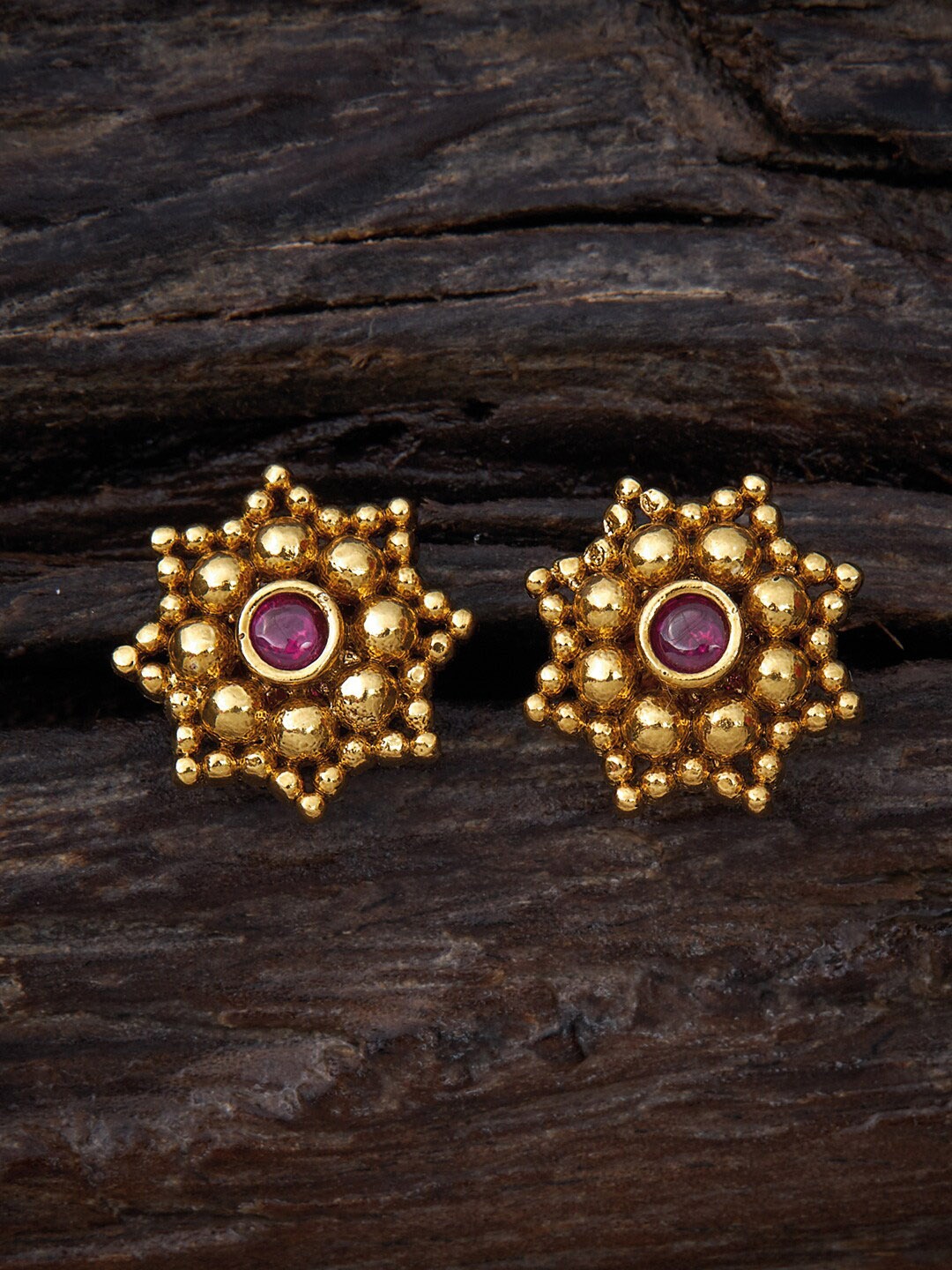 

Kushal's Fashion Jewellery Gold-Plated Floral Studs Earrings, Red