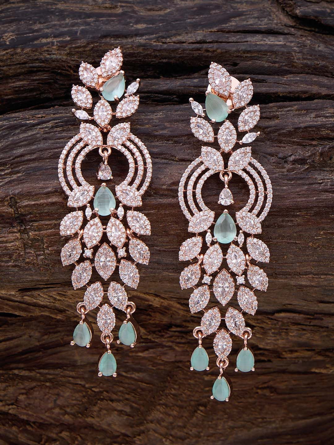 

Kushal's Fashion Jewellery Rose-Gold Plated Contemporary Drop Earrings, Sea green