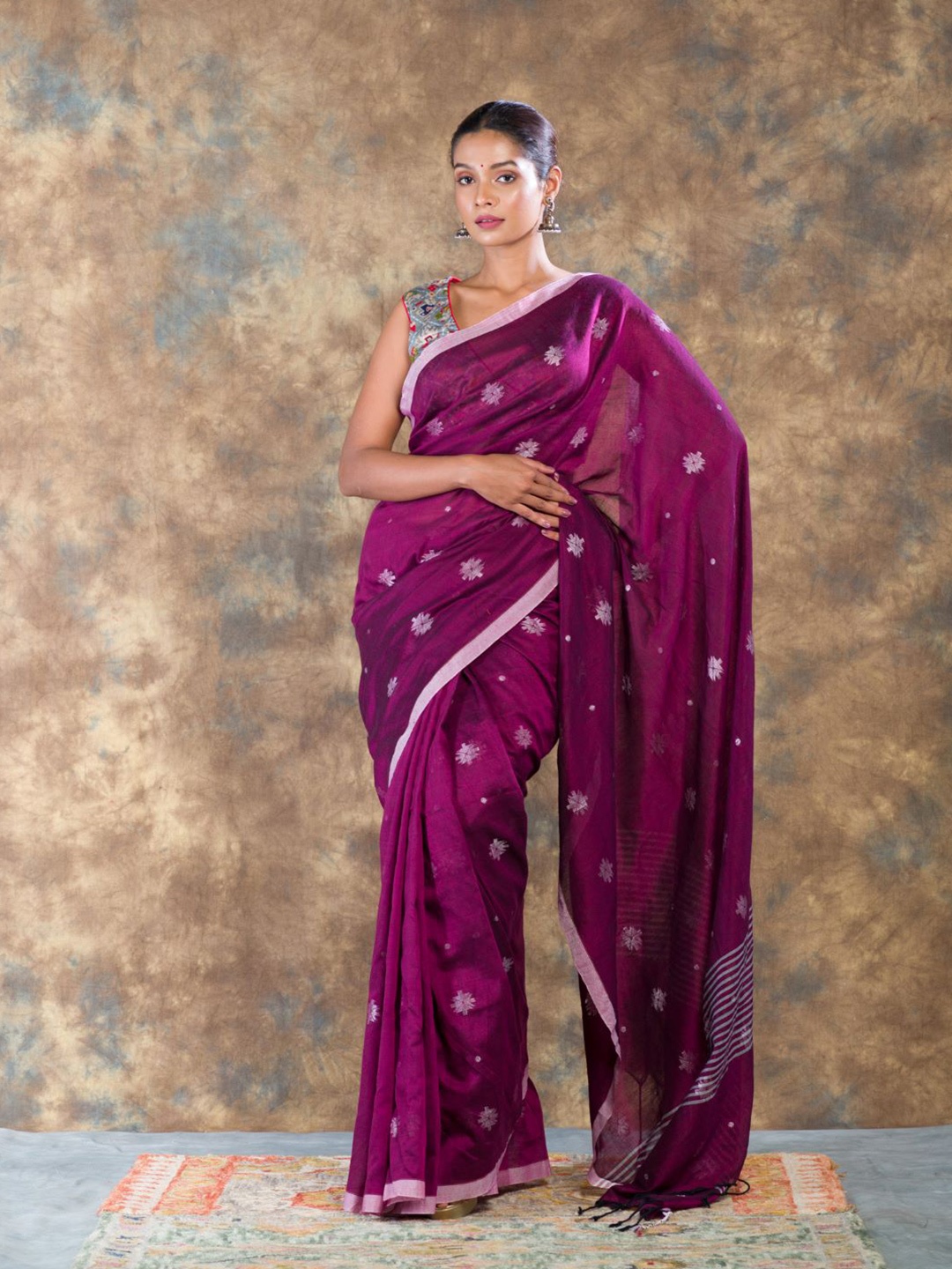 

HERE&NOW Ethnic Motifs Woven Design Pure Cotton Khadi Saree, Purple
