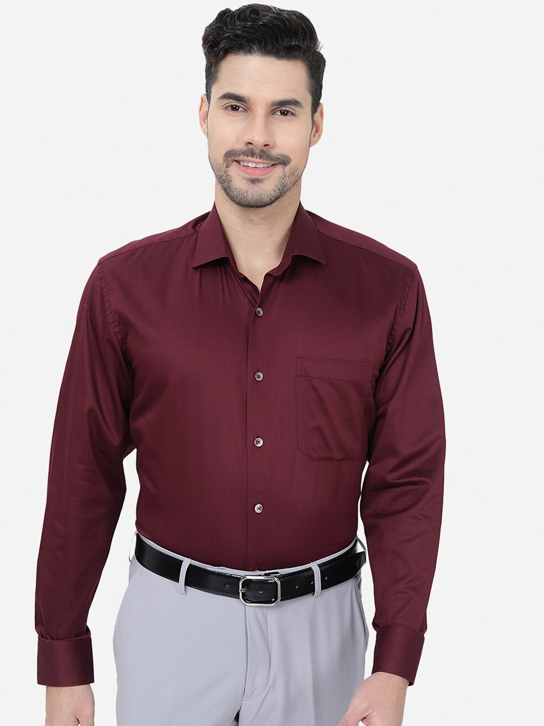 

JADE BLUE Spread Collar Cotton Formal Shirt, Maroon