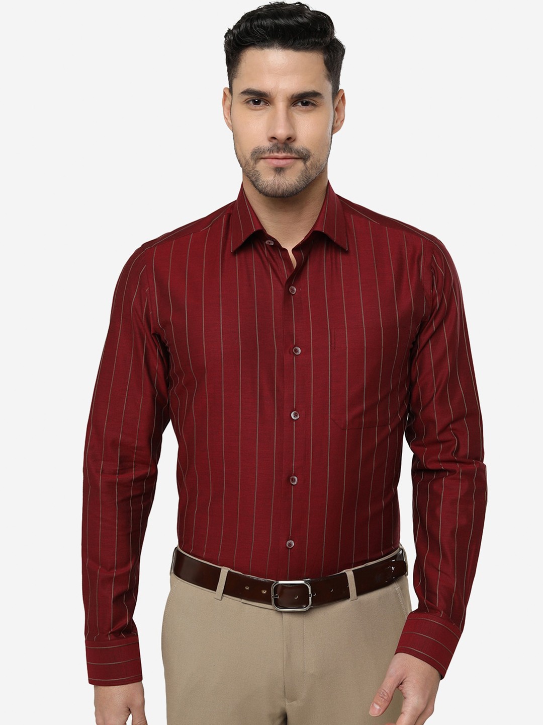 

JADE BLUE Slim Fit Vertical Stripes Striped Cotton Formal Shirt, Red