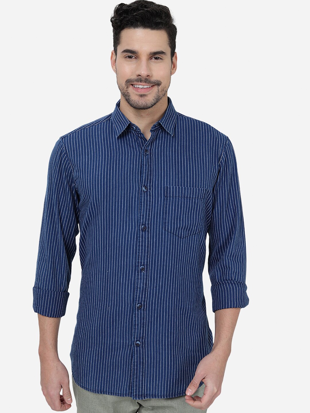 

JADE BLUE Striped Cotton Slim Fit Opaque Casual Shirt