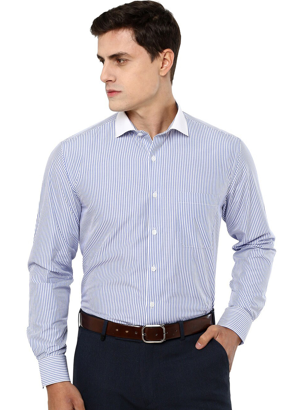 

JADE BLUE Vertical Stripes Striped Cotton Formal Shirt