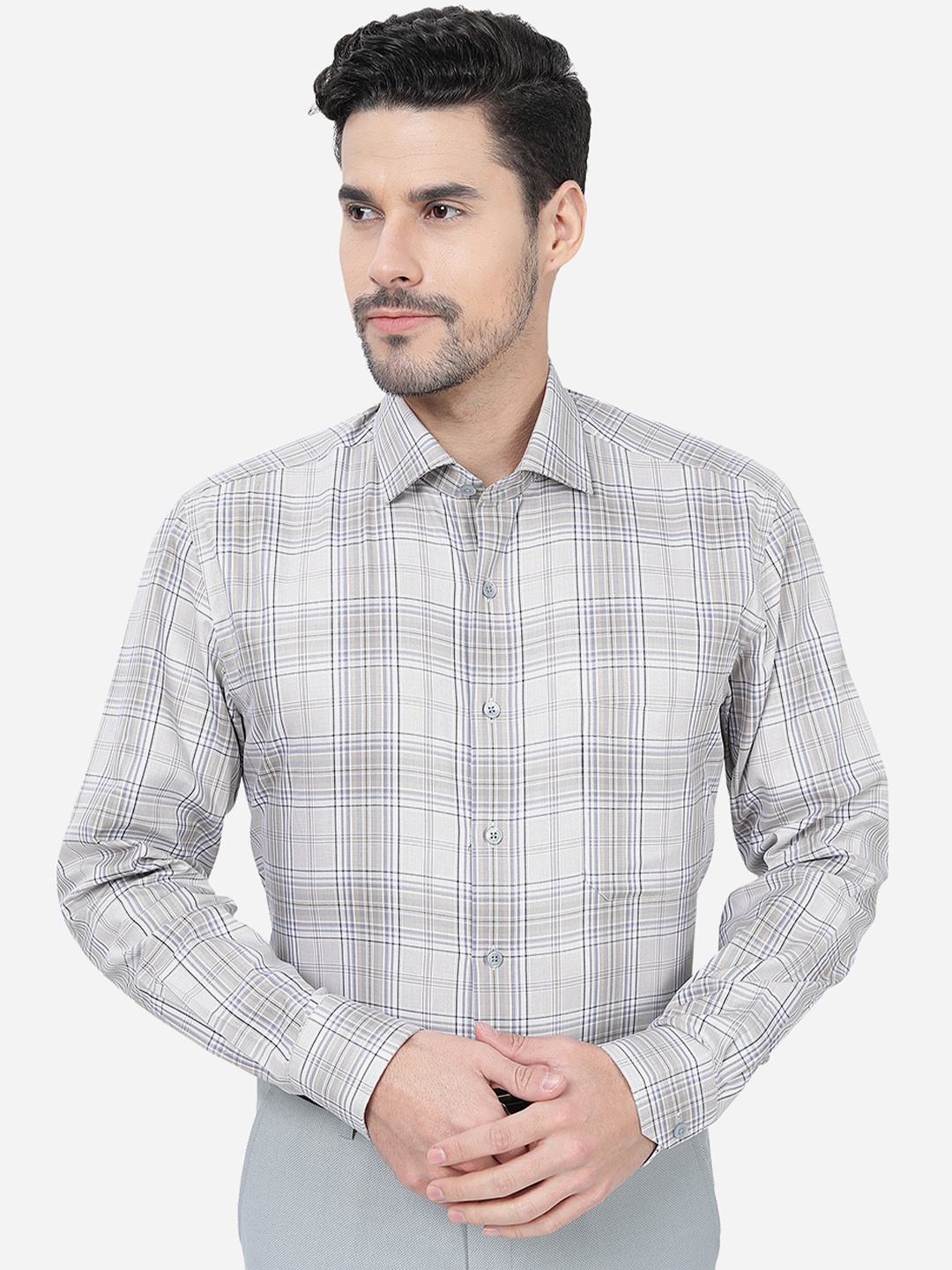 

JADE BLUE Tartan Checked Cotton Casual Shirt, Grey