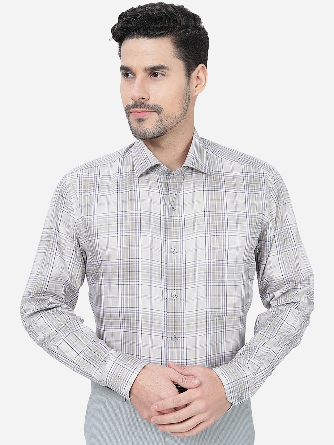 

JADE BLUE Gingham Checks Checked Cotton Formal Shirt, Grey