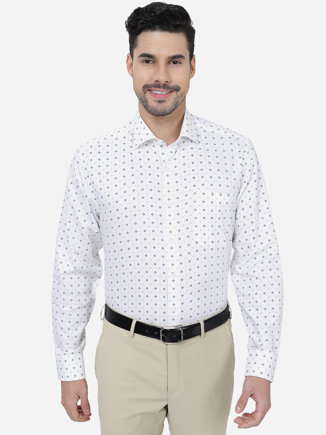 

JADE BLUE Micro Ditsy Printed Long Sleeves Cotton Formal Shirt, White