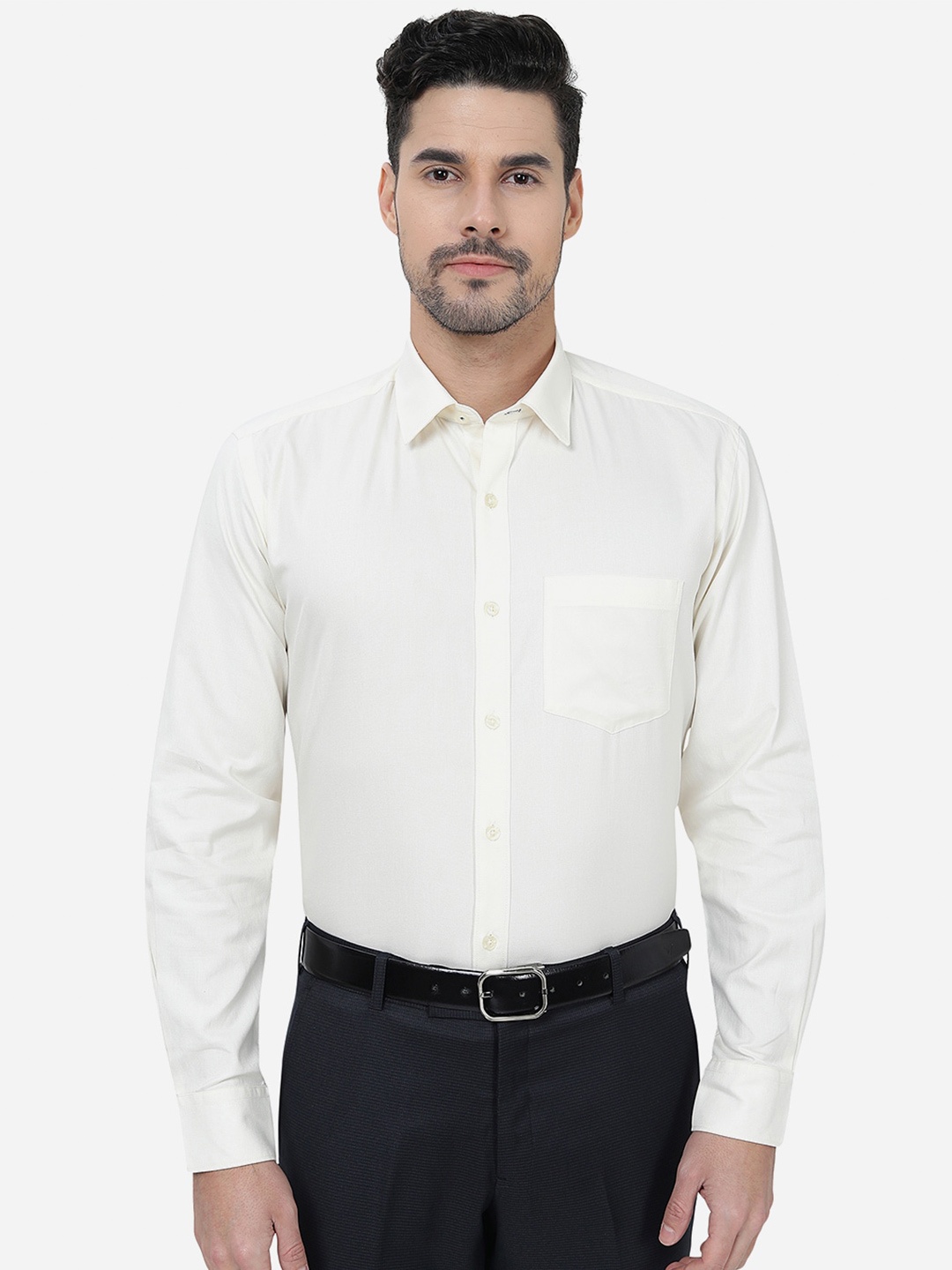

JADE BLUE Men Cotton Slim Fit Opaque Casual Shirt, Cream