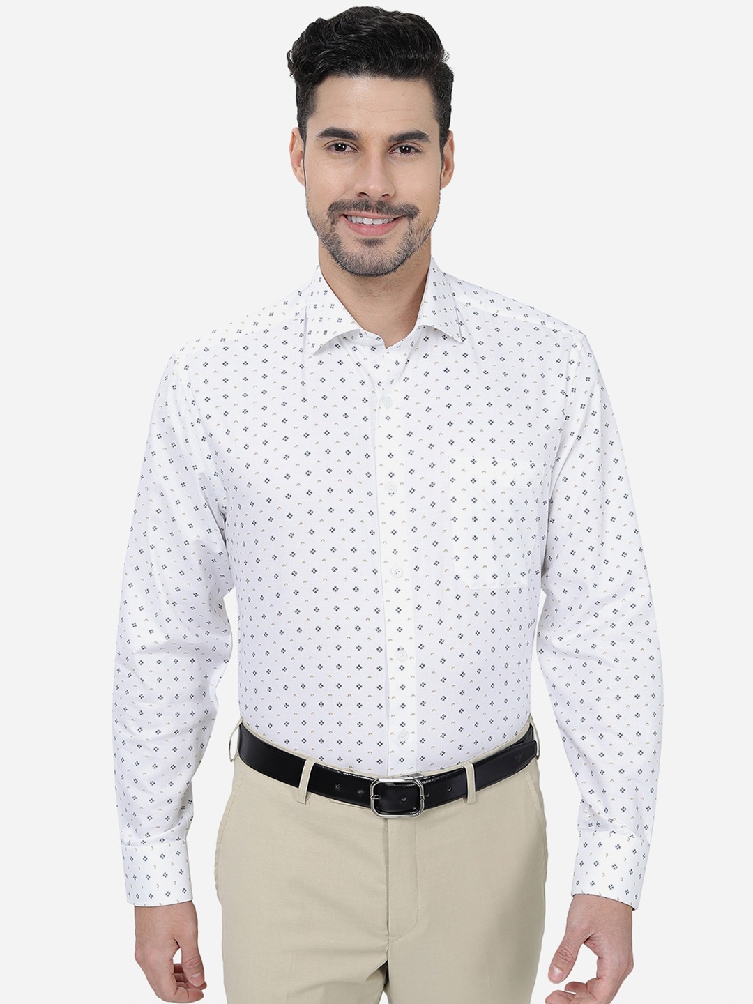 

JADE BLUE Micro Ditsy Printed Long Sleeves Cotton Formal Shirt, White