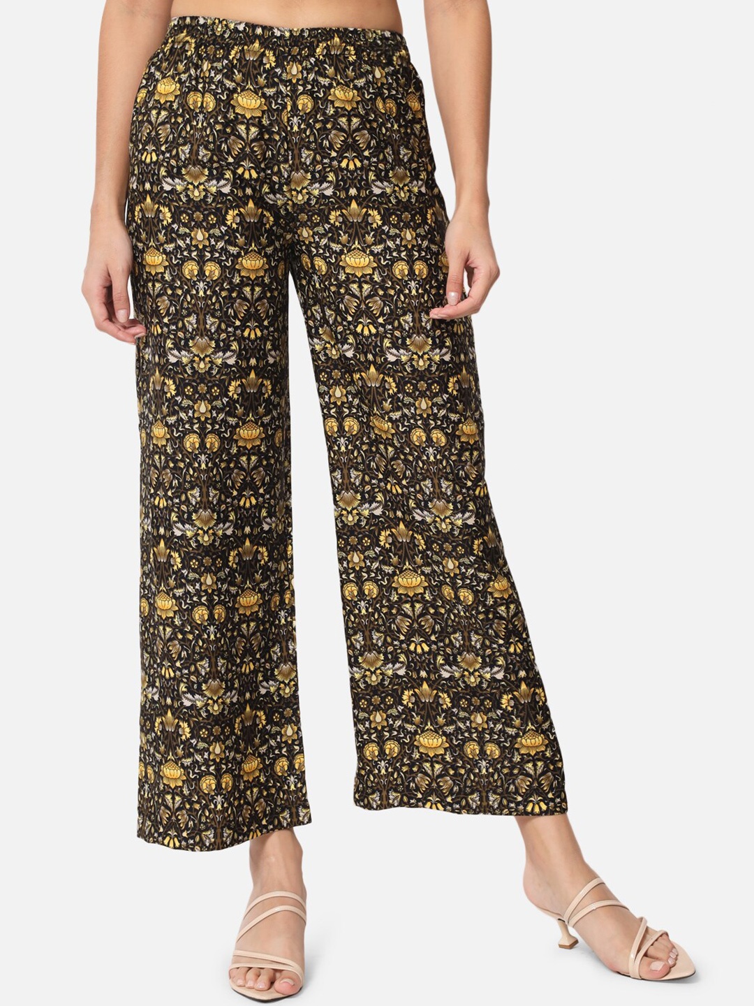 

ALL WAYS YOU Women Floral Printed Straight Palazzos, Black