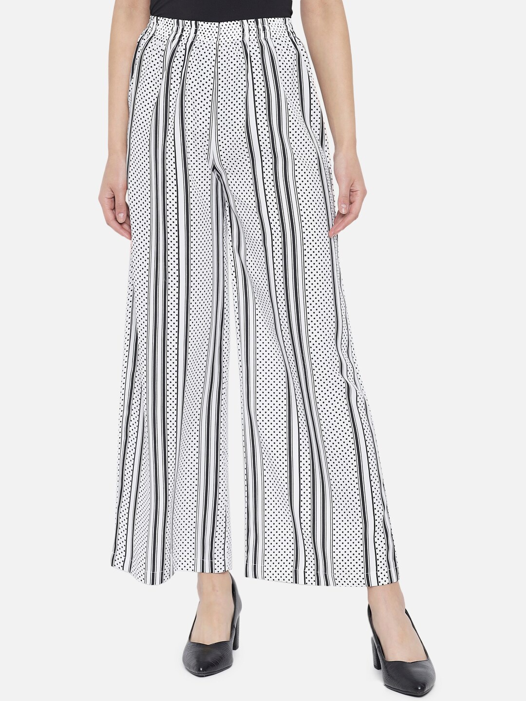 

ALL WAYS YOU Women Polka Dot Printed Straight Palazzos, White