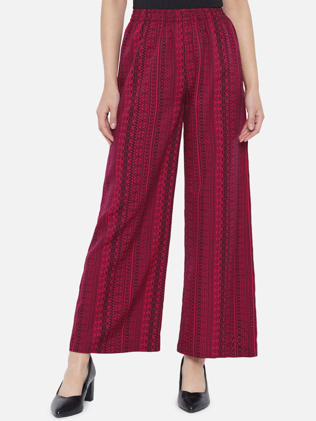 

ALL WAYS YOU Women Ethnic Motifs Printed Elasticated Slip-On Wide-Leg Palazzos, Red