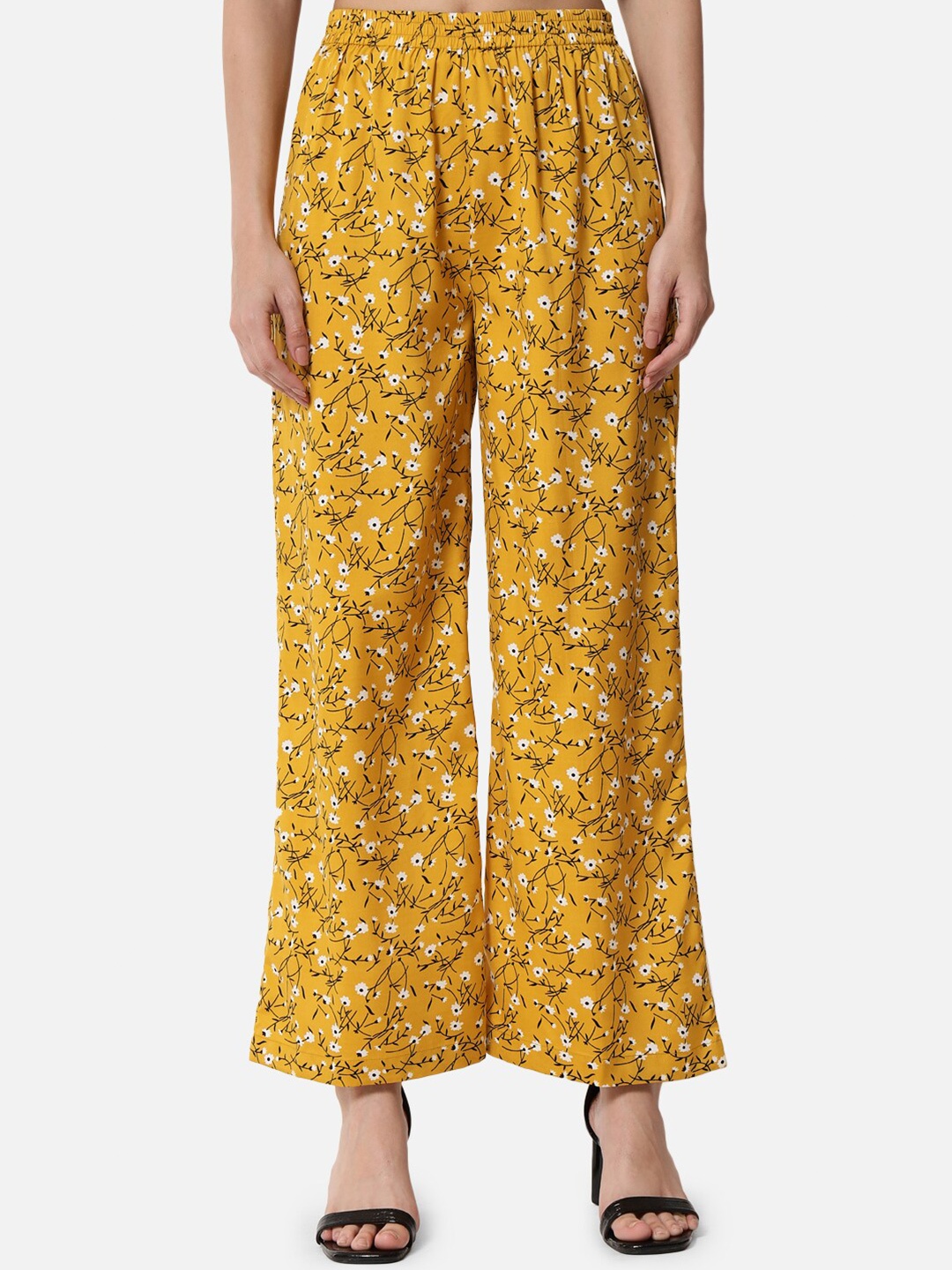 

ALL WAYS YOU Women Floral Printed Straight Slip-On Palazzos, Yellow