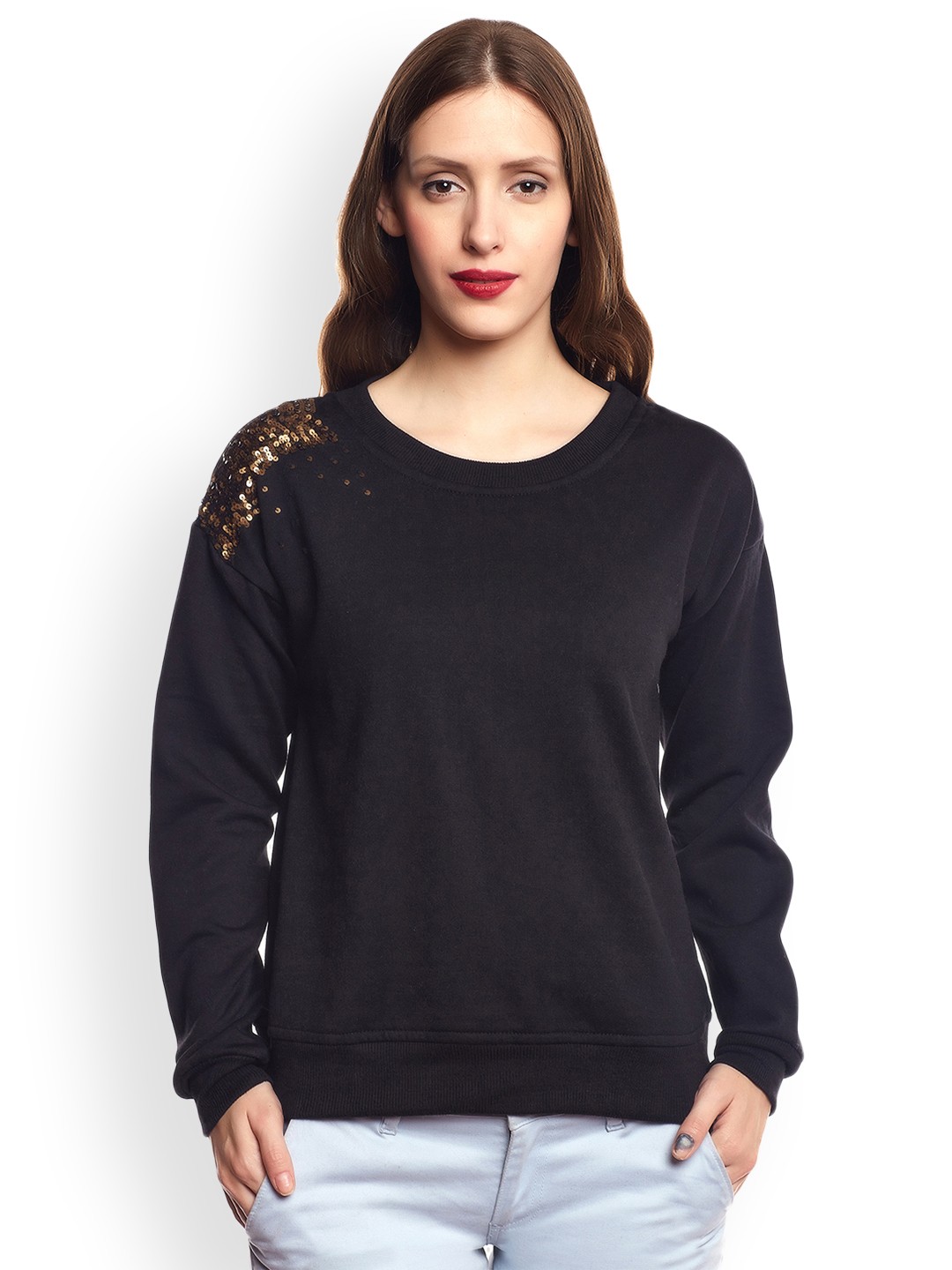 

Belle Fille Women Black Solid Sweatshirt