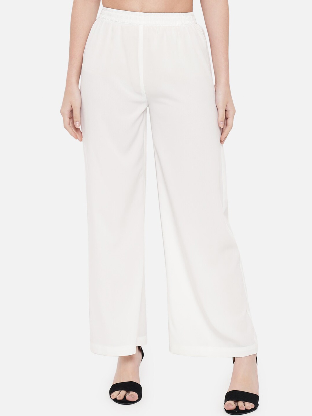 

ALL WAYS YOU Women Elasticated Slip-On Wide-Leg Palazzos, White