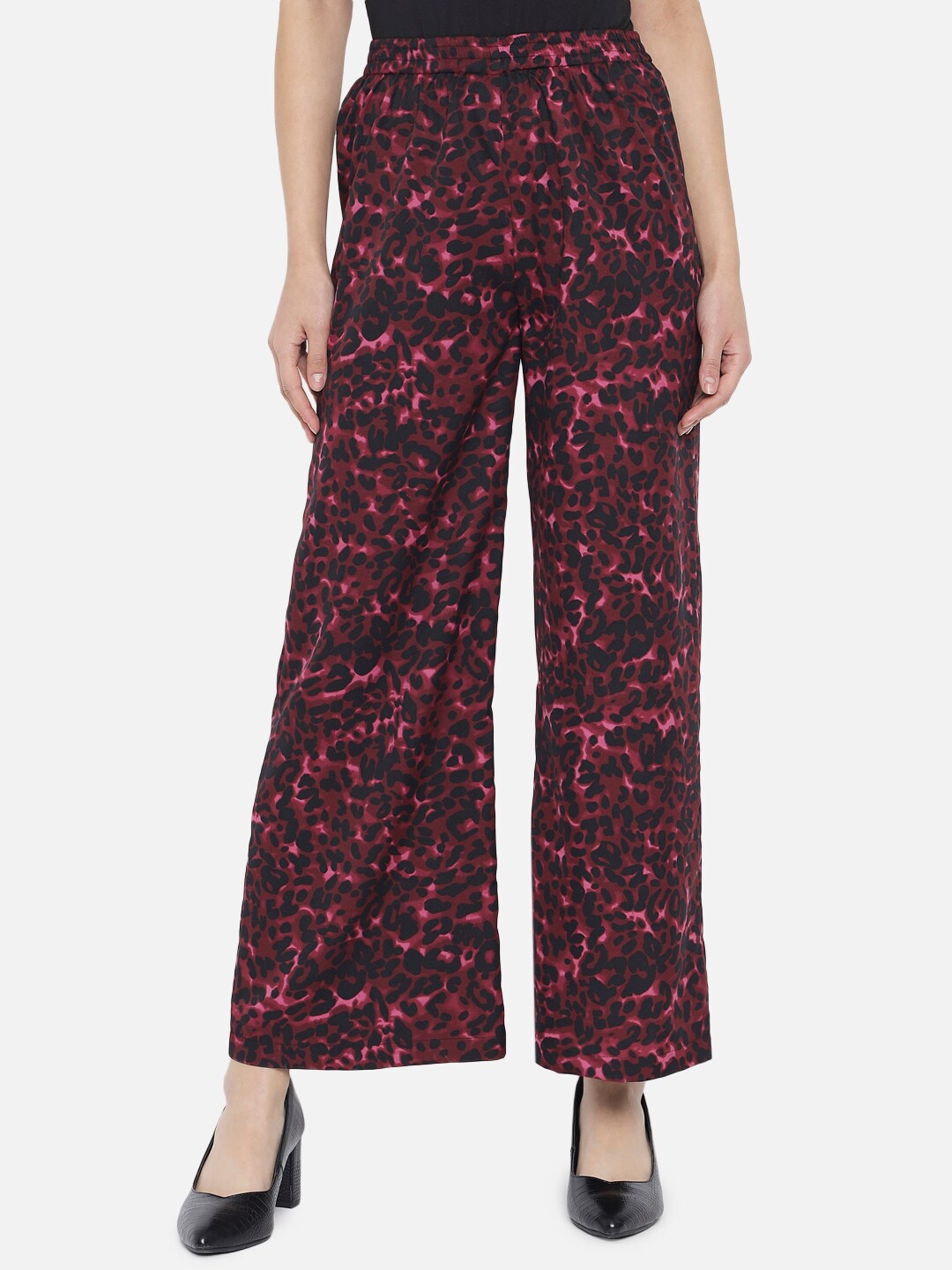 

ALL WAYS YOU Women Animal Printed Slip-On Wide-Leg Palazzos, Maroon