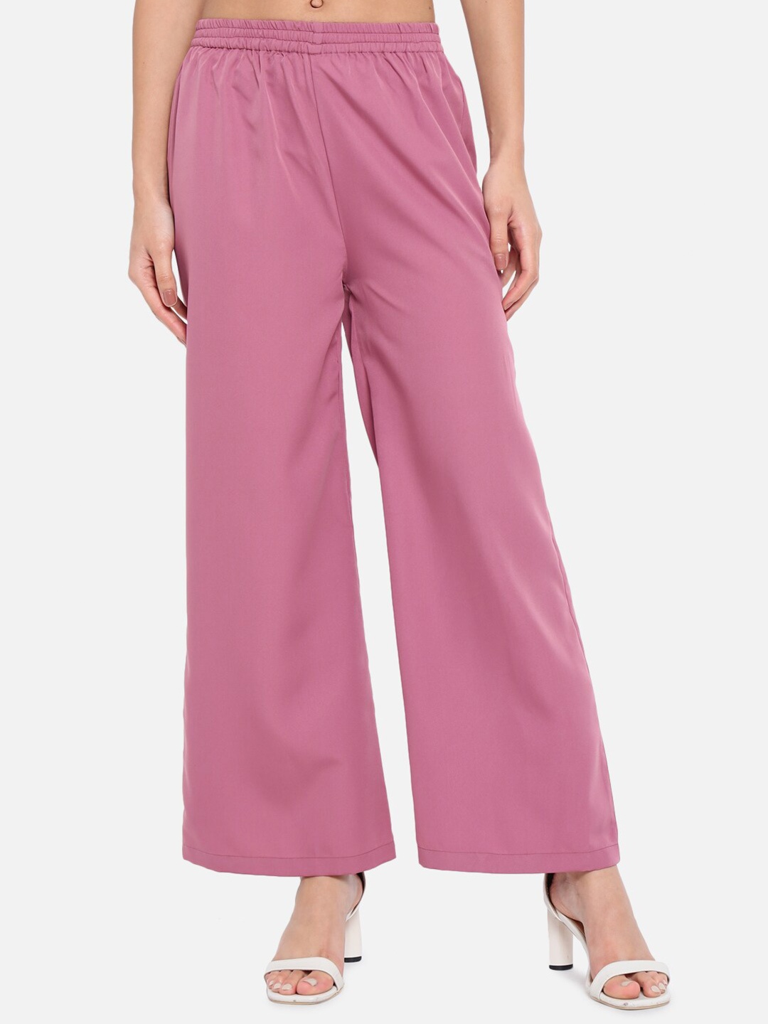 

ALL WAYS YOU Women Elasticated Slip-On Wide-Leg Palazzos, Pink