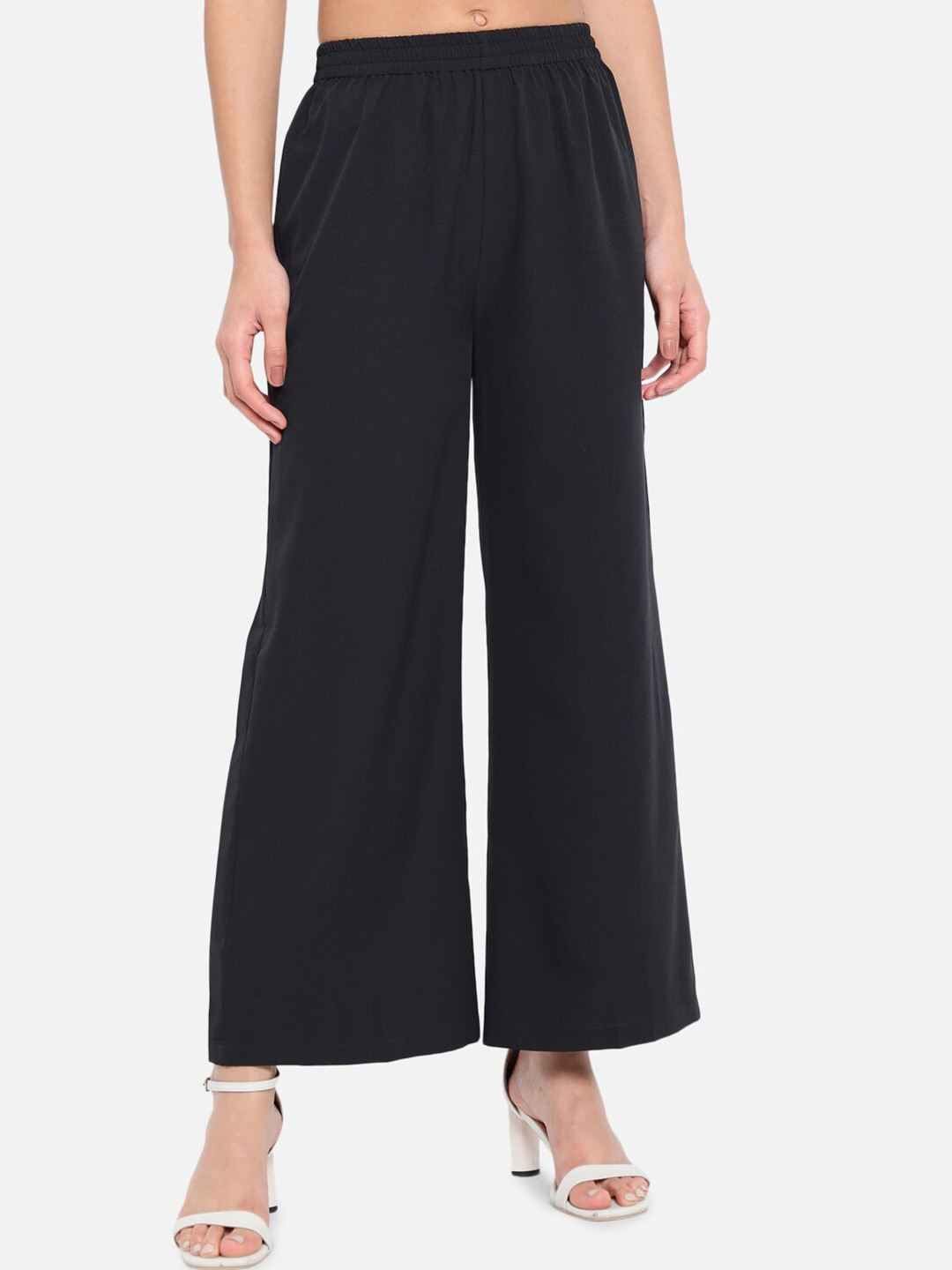 

ALL WAYS YOU Women Elasticated Slip-On Wide-Leg Palazzos, Black