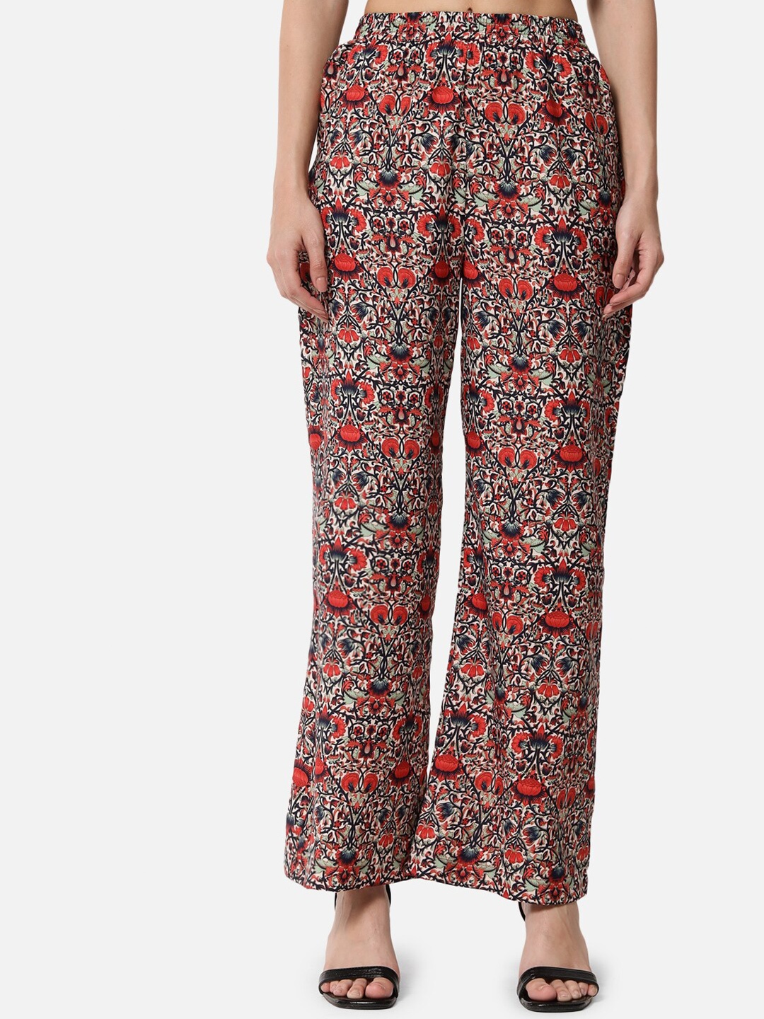 

ALL WAYS YOU Women Ethnic Motifs Printed Slip-On Wide-Leg Palazzos, White