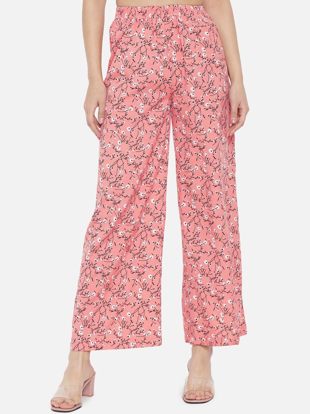 

ALL WAYS YOU Women Floral Printed Slip-On Wide-Leg Palazzos, Peach