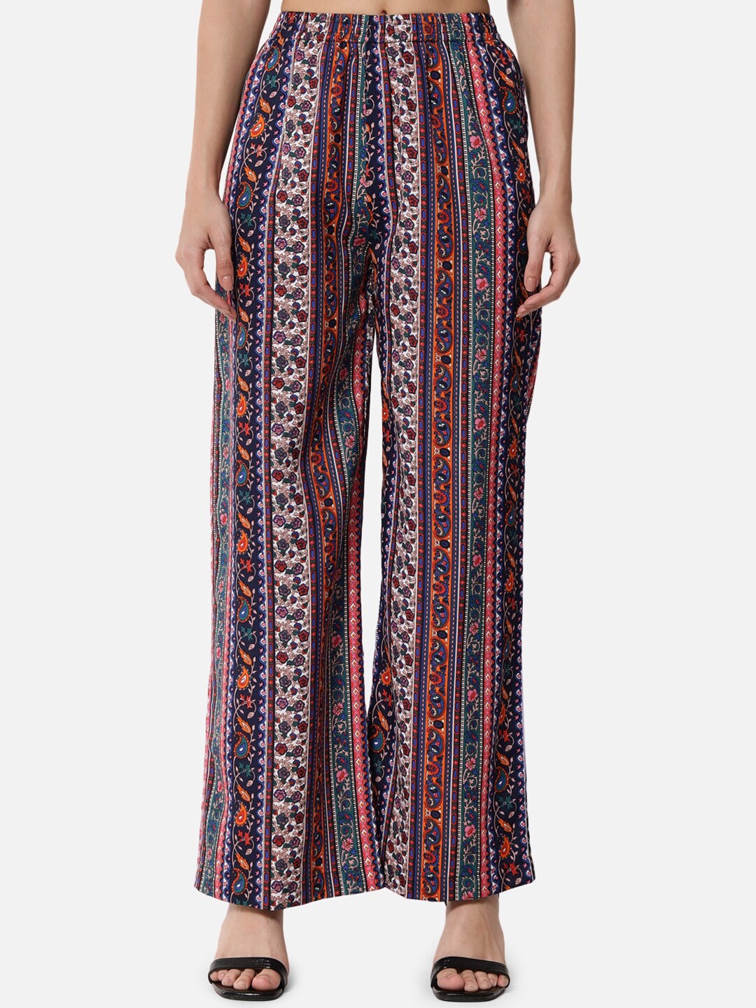 

ALL WAYS YOU Women Ethnic Motifs Printed Slip-On Wide-Leg Palazzos, Blue