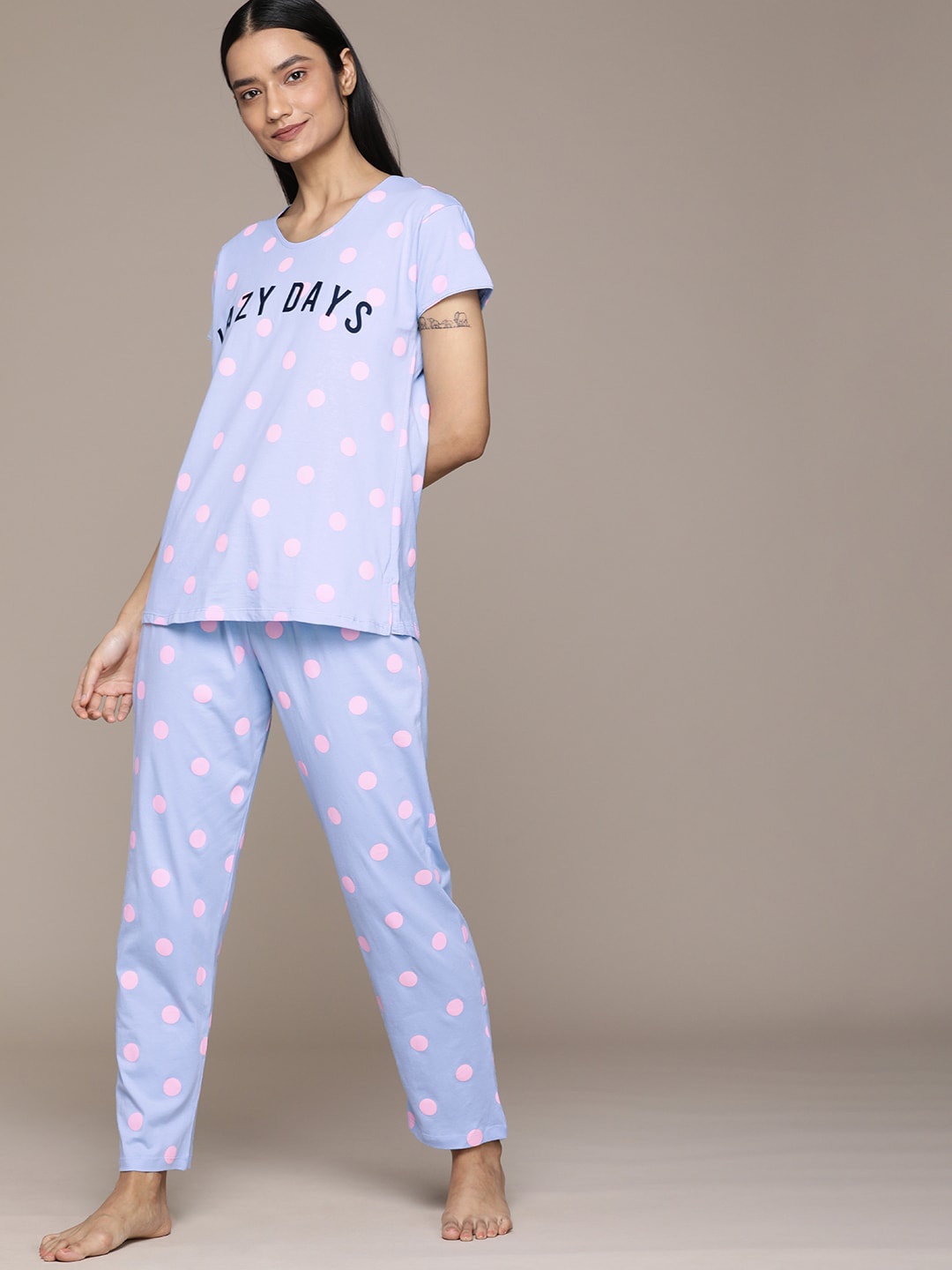 

beebelle Polka Dots Printed Pure Cotton Night Suit, Blue