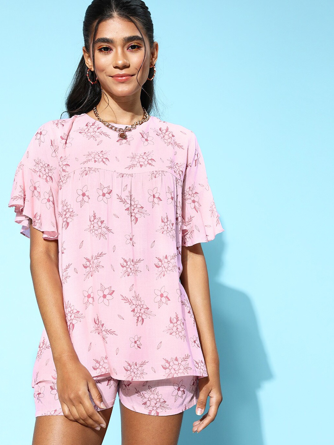 

beebelle Floral Printed Pure Cotton Night Suit, Pink