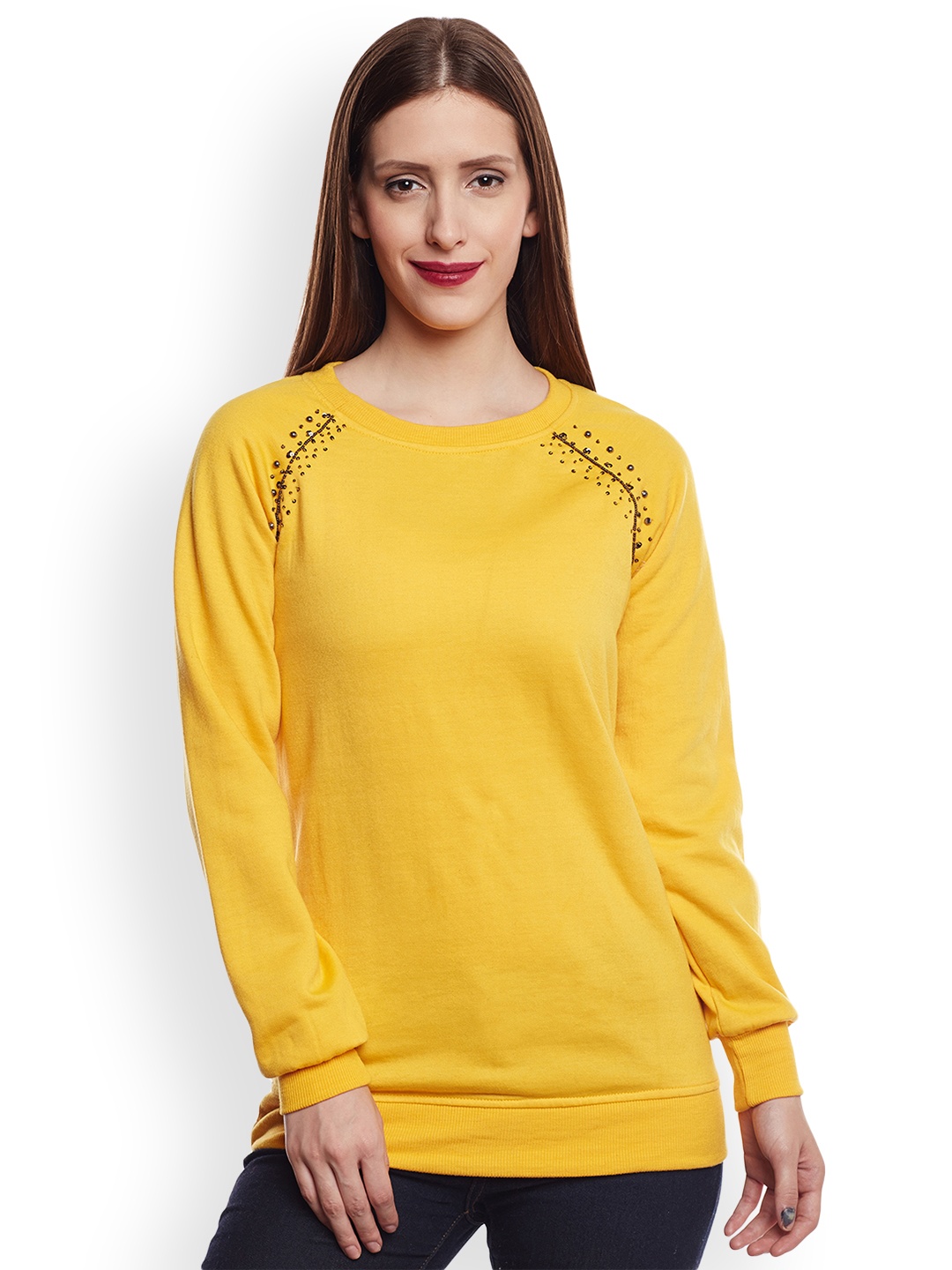 

Belle Fille Women Yellow Solid Sweatshirt
