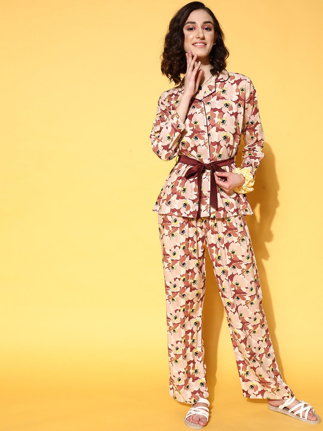 

beebelle Floral Printed Pure Cotton Night Suit, Rust