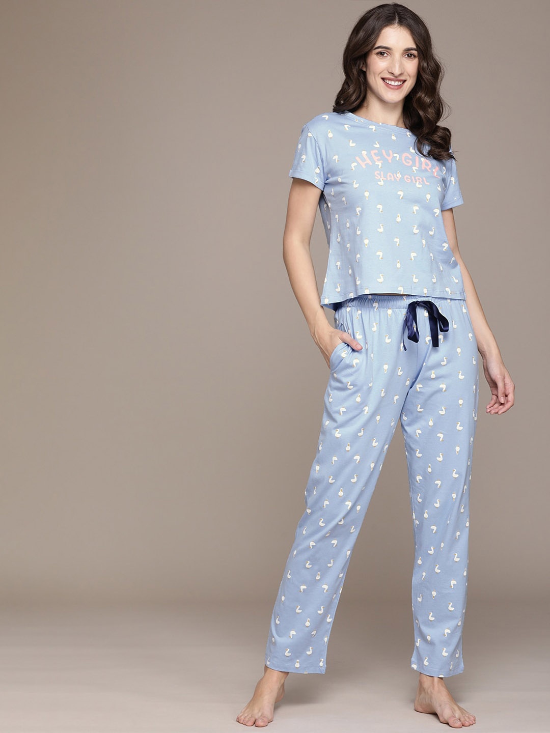 

beebelle Conversational Printed Pure Cotton Night Suit, Blue