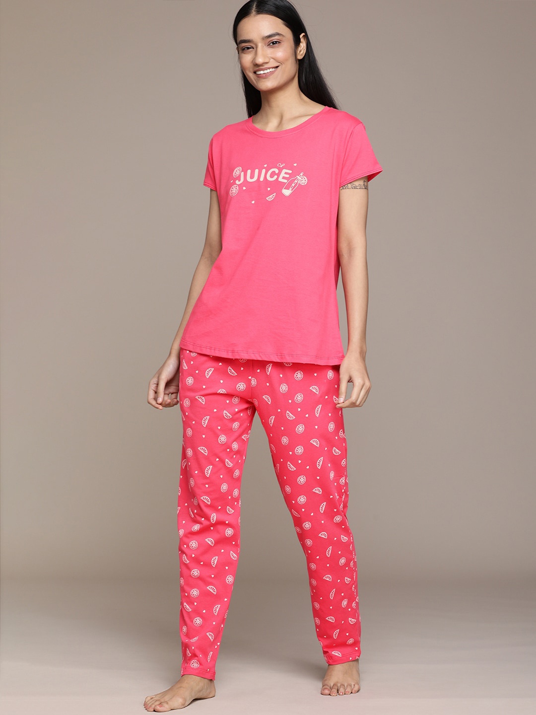 

beebelle Typography Printed Pure Cotton Night Suit, Pink