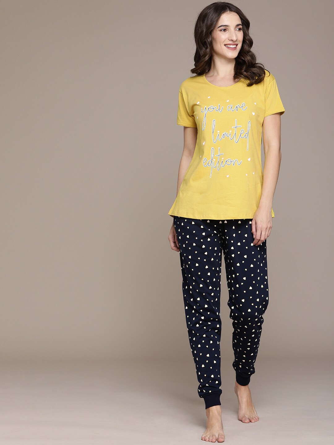 

beebelle Typography Printed Pure Cotton Night Suit, Yellow